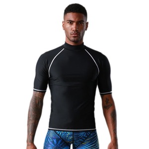 Men's Black Short Sleeve Rash Guard Compression Shirt Quick Dry Spandex Polyester Top for <b>Surfing</b> and Water Sports - Product Image 6