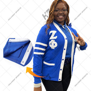 Cardigan décontracté Zeta Sorority à col ras du cou et manches trois quarts, anti-plis, avec lettres brodées sur le devant pour femme - Product Image 1