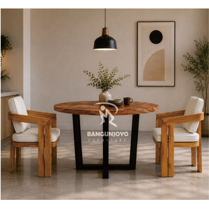 Modern Scandinavian <b>Wood</b> <b>Dining</b> Set 4 Piece Comfortable <b>Solid</b> Back Chairs <b>Round</b> <b>Table</b> Home Furniture - Product Image 3