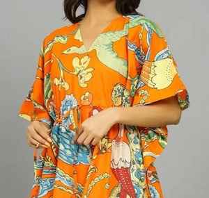 Caftán indio hecho a mano de algodón con estampado de pájaros, estilo bohemio, para la playa, vestido de verano, cómodo y holgado, para mujer. - Product Image 2