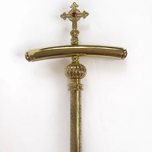 Crosse liturgique classique en laiton, bâton pastoral d'évêque artisanal, finition dorée, élégante canne de cérémonie pour l'église - Product Image 3