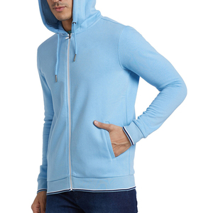 High Quality Men's <b>Light</b> Blue Hooded Zip-<b>Up</b> Sweatshirt Regular Fit Casual Knitted Cotton Solid Color - Product Image 5