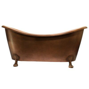 Baignoire autoportante en cuivre antique martelé à la main, design luxueux, avec robinets et poignée en laiton poli, pour hôtel et maison - Product Image 4