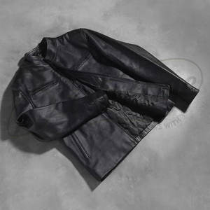 Chaqueta de cuero negra para hombre, estilo racer, piel de oveja auténtica de primera calidad, corte ajustado, cuello alto, con cremallera, informal, a la moda, para motocicleta. - Product Image 5