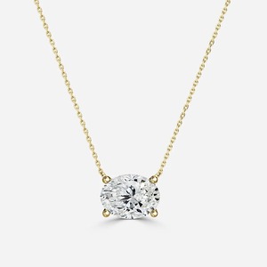 18K Yellow <b>Gold</b> Oval Lab Grown Diamond East West <b>Pendant</b> Necklace IGI Certified Solitaire Fine Jewelry Wholesale OEM ODM Surat - Product Image 1