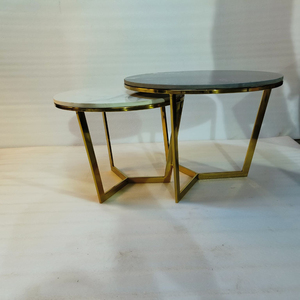 Luxury Modern Stainless Steel <b>Round</b> <b>Nesting</b> Coffee <b>Table</b> Set Gold PVD Coated Metal Center <b>Table</b> With Tempered Glass Top For Sale - Product Image 4