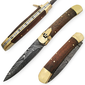 Cuchillo de bolsillo plegable de caza UA Supplies, hecho a mano, de acero de Damasco, con bloqueo de palanca, grado industrial 9, longitud total, detalles en latón - Product Image 1