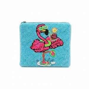 Beaded Bunny Coin <b>Purse</b> <b>Pink</b> Chevron Pattern Zipper Closure Handmade Mini Women's Cartoon Style - Product Image 2