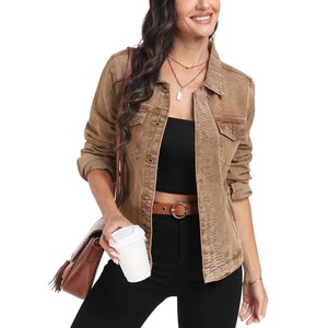 Veste classique en polyester à manches longues pour filles, couleur rose, veste en jean basique pour femmes, 4 couleurs, courte, OEM ODM - Product Image 5