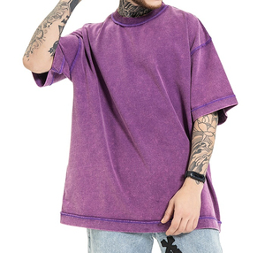 T-shirt 100% coton épais streetwear délavé à l'acide, coupe oversize décontractée, effet soleil, logo imprimé personnalisé, style vintage - Product Image 5