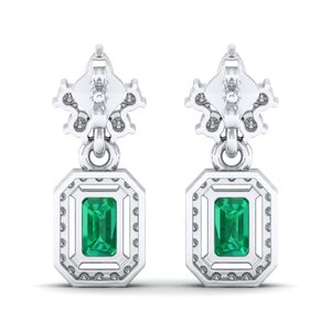 ต่างหูเพชรทรงหยดน้ำ REYES ขายดี ทองคำแท้ 14K ได้รับการรับรองจาก IGI ประดับเพชรทรงเหลี่ยมมรกต 1.33 กะรัต พลอยมรกต ตัวล็อกแบบเกลียว - Product Image 4