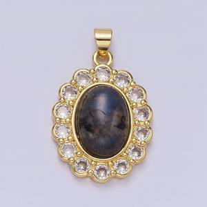 Pendentif ovale en labradorite, argent sterling 925 plaqué or 14 carats, pierre précieuse naturelle, bijou élégant, cadeau - Product Image 1