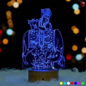 Lampe LED 3D Illusion Krishna en Acrylique, Veilleuse Décorative Religieuse pour la Maison, le Temple et la Salle de Pooja - Vente en Gros - Product Image 3