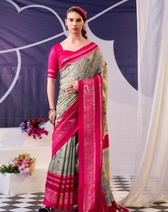 Sari Tradicional Indio Informal con Estampado Floral para Uso Diario y Eventos Festivos para Mujer, Atuendo Cómodo, Elegante y Moderno - Product Image 1