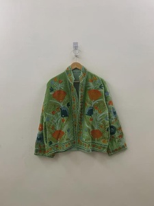 Green Suzani Velvet <b>Short</b> <b>Jacket</b> Indian Suzani Embroidery <b>Jacket</b> Winter Wear Women's <b>Jacket</b> Valentine’s Day Gift Bohemian Coat - Product Image 2