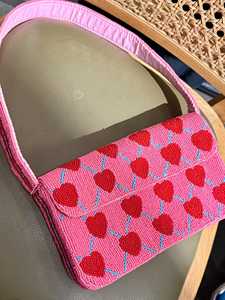 Bolso de Mano Plegable con Diseño de Rayas y Cuentas, Correa Única, Lindo Bolso de Lino Impermeable para Mujer, Capacidad de 1L, para el Día de San Valentín y Uso Diario - Product Image 5