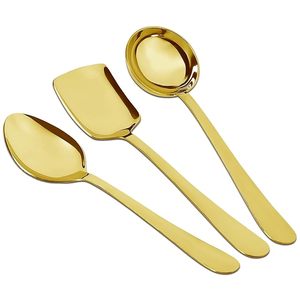 Juego de 3 Cucharas de Servir Doradas de Acero Inoxidable para Mesa de Comedor, Cocina, Arroz, Curry, Ensalada, Postre - Product Image 1
