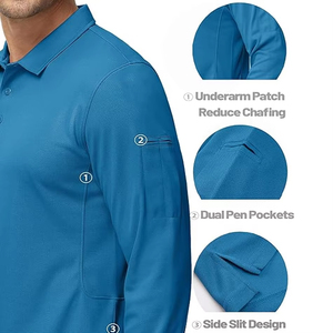 <b>Blue</b> Color Men Custom Long Sleeve <b>Polo</b> <b>Shirt</b> Soft Breathable Material Outdoor Adventure Vacation Casual Streetwear Clothing - Product Image 3