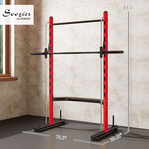 Stazione Multifunzione Regolabile con Rack per Squat, Barra per Trazioni e Barra per Bilanciere, Half Rack per Panca Piana - Rosso - Product Image 2
