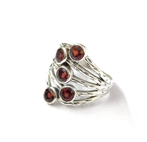 925 Sterling <b>Silver</b> <b>Ring</b> Natural <b>Garnet</b> Gemstone <b>Ring</b> Vintage Textured Multi Shank Jewelry Manufacturer - Product Image 2