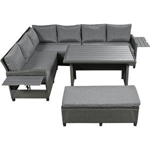 Set Divano da Esterno in Rattan a 5 Pezzi a Forma di L con 2 Tavolini Laterali Estensibili per Sala da Pranzo in PE Wicker - Product Image 5