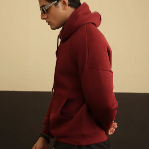 เสื้อฮู้ดซิปผู้ชายสีเบอร์กันดี ทรงปกติ สวมใส่สบาย สีพื้น ผ้าฝ้ายบุขนด้านใน ป้องกันรอยยับ มีกระเป๋า ดีไซน์แบบถัก - Product Image 2
