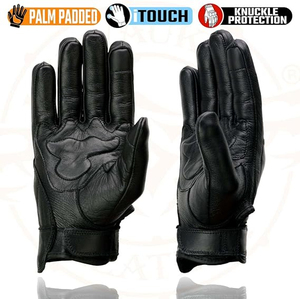 Samroz Sports Men's Black Leather Motorcycle Gloves w/i-Touch Screen and Led <b>Finger</b> <b>Light</b> - Product Image 2