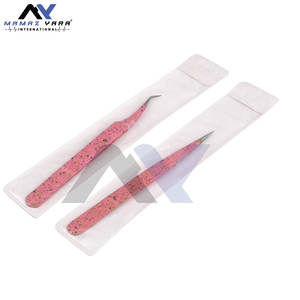 2 pinces à pointe droite et incurvée pour extensions de cils, rose et noir, en acier inoxydable, outils d'application de faux cils - Product Image 4