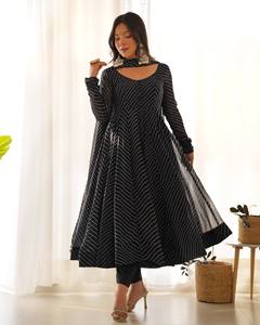 Conjunto de Salwar Kameez Anarkali para Mujer, Tela Georgette Sintética, Estampado Digital, con Dupatta, Moderno, para Fiesta o Uso Diario, Secado Rápido, Corte Regular - Product Image 2