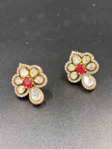 Luxury Gold Plated Flower Stud <b>Earrings</b> <b>Red</b> Doublet Stone Sterling Silver Jewelry Women's Party & Gift Wear - Product Image 6