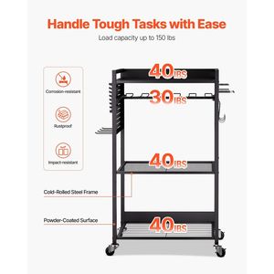 4-Tier Heavy Duty 150 Lbs Load Capacity <b>Rolling</b> Storage <b>Rack</b> Drill Holder Stable Floor Stand Tool Organizer Cart for Garage Use - Product Image 5