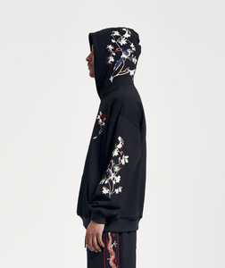 Sudadera con Capucha Negra para Hombre, Bordado Floral, Estilo Casual, Tejido de Algodón, Estilo Otoñal - Product Image 5