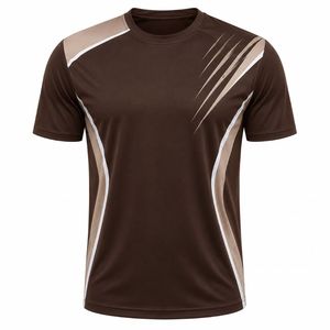 Camiseta de Manga Corta para Hombre, Color Verde Oliva, Cuello Redondo, Ajuste Regular, Deportiva, Transpirable, de Secado Rápido, Tejido de Punto con Spandex, Diseño Geométrico - Product Image 3