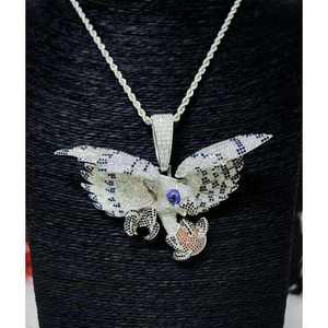 Silver Eagle Moissanite Pendant Bird Charm Necklace Unisex Hip Hop Jewelry for Men and Women - Product Image 2