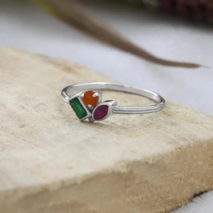 แหวนพลอยหลากสีธรรมชาติ หยกเขียว ทับทิม คาร์เนเลียน เงินแท้ 925 ทำมือ สไตล์โบฮีเมียน เรียบง่าย สวยงาม สำหรับผู้หญิง - Product Image 3
