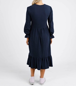 Vestido Midi Casual de Moda con Cuello en V, Mangas hasta el Codo, Puños Elásticos, Silueta en A, Ecológico - Product Image 2