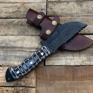 Cuchillo de hoja fija hecho a mano, acero con alto contenido de carbono, punta de gota, borde serrado, mango de micarta, para caza, uso exterior, OEM, bricolaje - Product Image 5