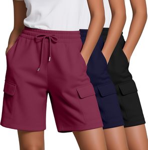 Women's Shorts Solid Color Cargo Shorts Mid Waist Drawstring Knitted Loose Fit Casual Pockets Breathable Summer Wear Shorts ODM - Product Image 4