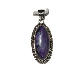 Cabochon ovale en Charoite naturelle, pendentif en pierre Sterling 925, bijoux indiens faits à la main - Product Image 4