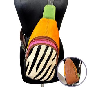 Vibrant Handmade Recycled Leather <b>Sling</b> <b>Bag</b> Eco-Friendly Durable Zipper Crossbody for Everyday Use Autumn Spring Made India - Product Image 4