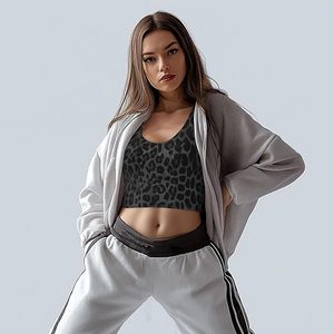 Sujetadores deportivos para mujer, ligeros, transpirables, elásticos en cuatro direcciones, con estampado de leopardo, sin costuras, con sujetador incorporado, camisetas sin mangas largas sin aros - Product Image 5