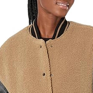 Veste de baseball pour femme, nouvelle collection, faible MOQ, veste en coton tricoté avec manches en cuir, prix abordable - Product Image 4