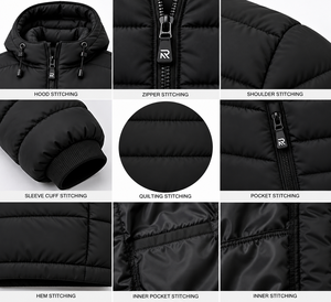 Chaqueta acolchada de invierno para hombre, fabricante de chaquetas acolchadas negras con capucha, chaqueta acolchada de invierno resistente para hombre - Product Image 5