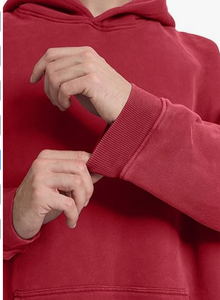 Sweat-shirt à capuche rouge unisexe, couleur unie, décontracté, à manches longues, avec poche avant, pour l'automne - Product Image 5