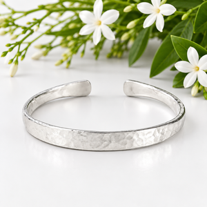 Silver Hammered Open Cuff <b>Bangle</b> Custom <b>Engraved</b> Metal Bracelet Unisex Gift Jewelry for Party Anniversary - Product Image 2