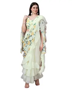 Son tasarımcı Georgette nakış dizisi Fab bölge tarafından sari giymek için hazır çalışmak