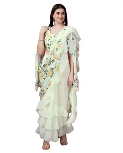 Dernier Designer Georgette Broderie Saree par Fab Zone Prêt à Porter Indien & Pakistanais Vêtements - Product Image 1