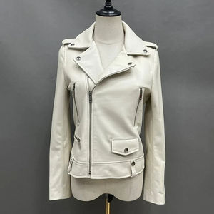 <b>Light</b> Pink Color Genuine Leather <b>Jacket</b> for <b>Women</b> Top Layer High Quality Leather <b>Jackets</b> Moto Racer Style <b>Women</b> Leather <b>Jacket</b> - Product Image 5