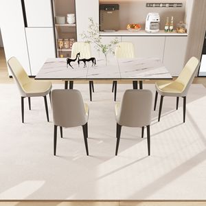 Set Tavolo da Pranzo Espandibile 47'' e 63'' per 2-6 Persone con Eleganti Sedie Imbottite in Tessuto PU per Sala da Pranzo - Product Image 1