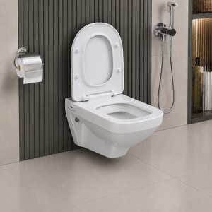 WC monobloc moderne à chasse d'eau Tornado, abattant à fermeture douce, siphon en P, céramique blanche, mural, écologique, pour appartement, salle de bain, maison - Product Image 2